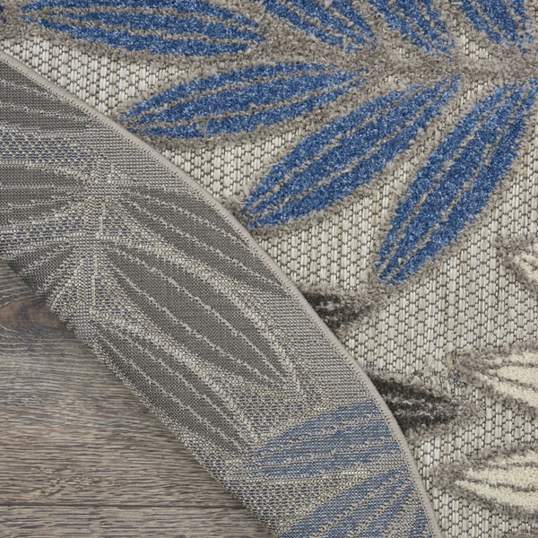 Homeroots 8' Round Blue And Gray Round Floral Indoor Outdoor Area Rug  Polypropylene 384876