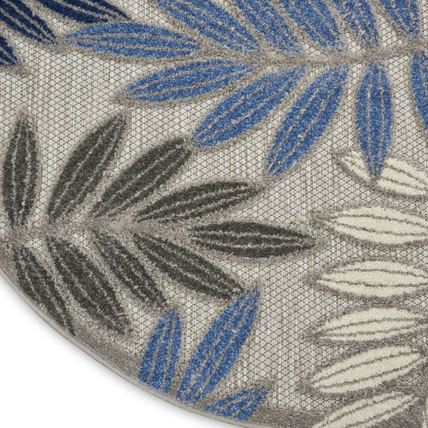 HomeRoots 5' Blue and Gray Floral Area Rug - Durable Indoor Outdoor Comfort for Stylish Living Spaces 8' Round 384876