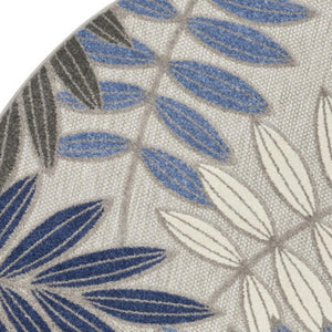 HomeRoots 5' Blue and Gray Floral Area Rug - Durable Indoor Outdoor Comfort for Stylish Living Spaces 8' Round 384876
