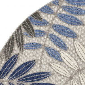 Homeroots 8' Round Blue And Gray Round Floral Indoor Outdoor Area Rug  Polypropylene 384876