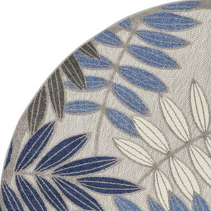 Homeroots 8' Round Blue And Gray Round Floral Indoor Outdoor Area Rug  Polypropylene 384876