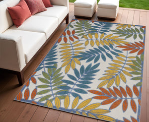 Homeroots 10' Ivory And Blue Floral Indoor Outdoor Area Rug - Perfect For Living Spaces, Patios, And More! 4' X 6' Polypropylene 384877