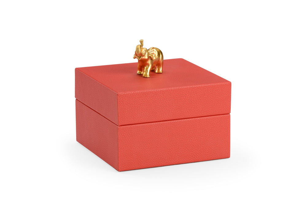 Chelsea House Elephant Red Faux Leather Decorative Box With Gold Elephant Handle — Felt-Lined Keepsake Cube, Durable Wood 384879