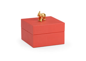 Chelsea House Elephant Red Faux Leather Decorative Box With Gold Elephant Handle — Felt-Lined Keepsake Cube, Durable Wood 384879