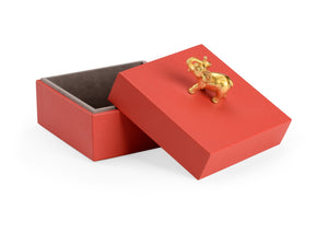 Chelsea House Elephant Red Faux Leather Decorative Box With Gold Elephant Handle — Felt-Lined Keepsake Cube, Durable Wood 384879