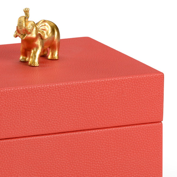 Chelsea House Elephant Red Faux Leather Decorative Box With Gold Elephant Handle — Felt-Lined Keepsake Cube, Durable Wood 384879