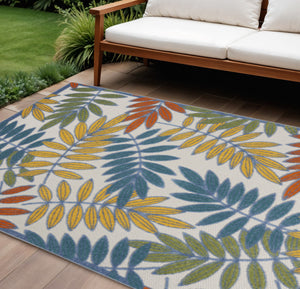 Homeroots 10' Ivory And Blue Floral Indoor Outdoor Area Rug - Perfect For Living Spaces, Patios, And More! 6' X 9' Polypropylene 384879