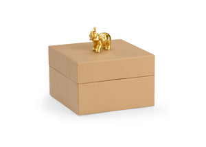 Chelsea House Elephant Tan Faux-Leather Box With Gold Elephant Handle, Felt-Lined Wooden Storage For Jewelry Decor 384880