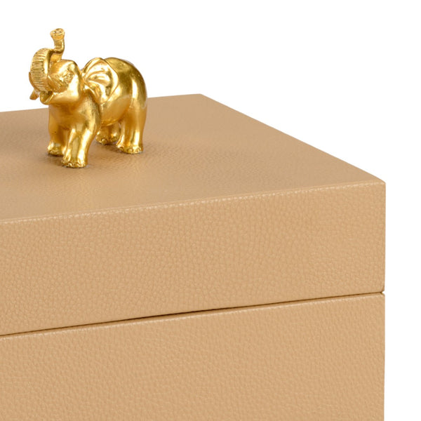 Chelsea House Elephant Tan Faux-Leather Box With Gold Elephant Handle, Felt-Lined Wooden Storage For Jewelry Decor 384880
