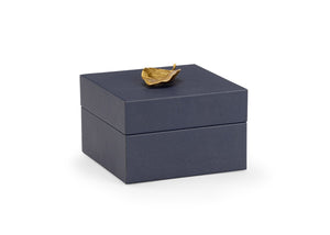 Chelsea House Leaf Felt-Lined Wooden Box In Navy Faux Leather With Gold Leaf Handle — Compact Luxury Storage For Keepsakes, Jewelry & Office Essentials 384881