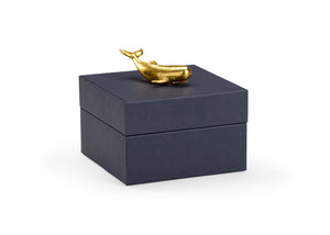 Chelsea House William William Whale Box Navy Faux-Leather Jewelry Box With Gold Whale Accent, Felt Lined, 7X8x8 In. 384883