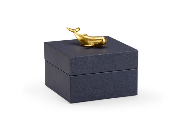 Chelsea House William William Whale Box Navy Faux-Leather Jewelry Box With Gold Whale Accent, Felt Lined, 7X8x8 In. 384883