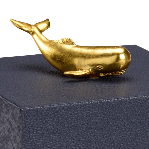 Chelsea House William William Whale Box Navy Faux-Leather Jewelry Box With Gold Whale Accent, Felt Lined, 7X8x8 In. 384883