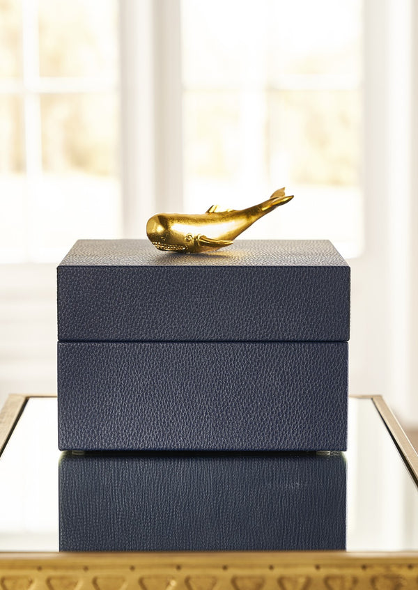 Chelsea House William William Whale Box Navy Faux-Leather Jewelry Box With Gold Whale Accent, Felt Lined, 7X8x8 In. 384883