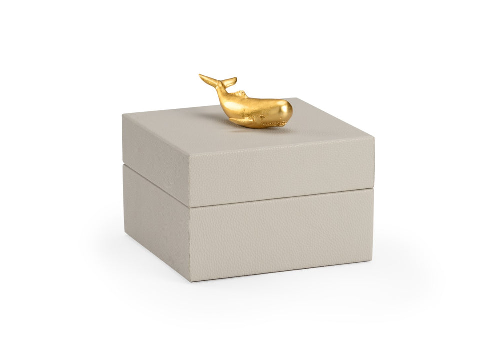 Chelsea House Whale Felt-Lined Wooden Box With Gold Whale Handle, Faux Gray Leather Storage For Jewelry & Keepsakes 384884