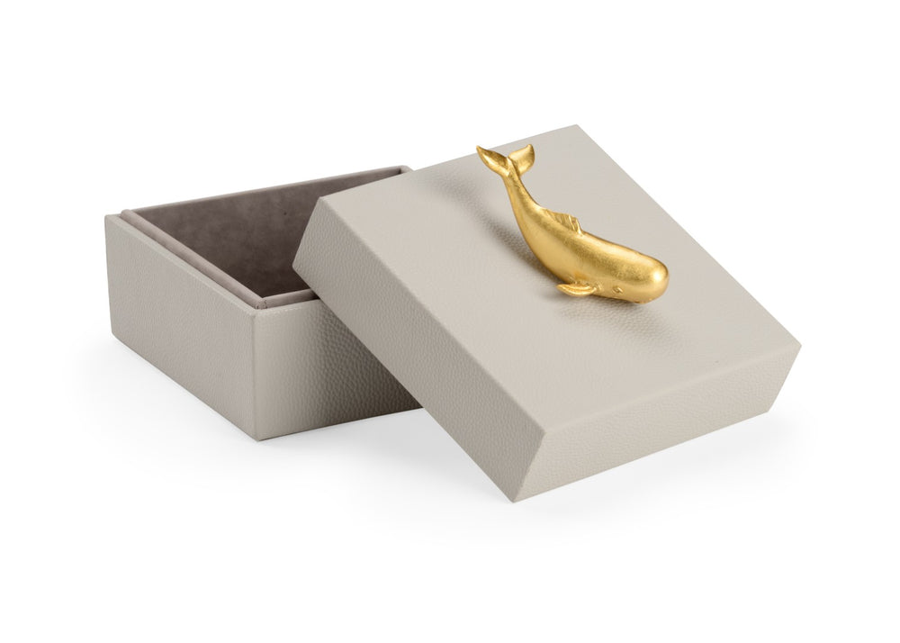 Chelsea House Whale Felt-Lined Wooden Box With Gold Whale Handle, Faux Gray Leather Storage For Jewelry & Keepsakes 384884