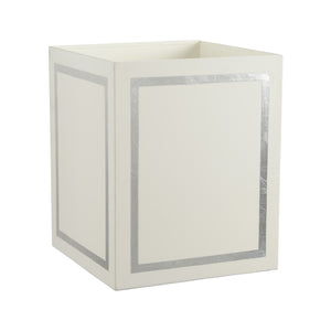 Chelsea House Ibiza Cream Wastebasket By Claire Bell With Metallic Silver Trim — Durable 11" X 9" Stylish Accent For Bathroom 384888