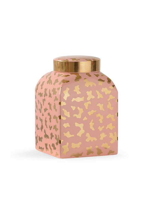 Chelsea House Jungle Coral Ginger Jar With Metallic Gold Cheetah Print — Petite High-Gloss Ceramic Accent Vase 384899