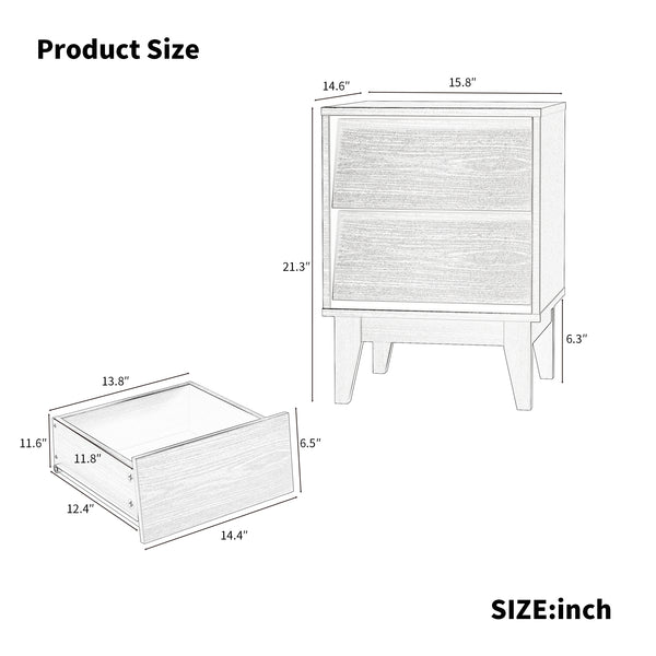 English Elm 2 Nightstands Vintage Bevel Design with Hidden Drawer Pulls and Solid Wood Legs for Stable Style Brown W578P192477