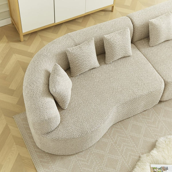 English Elm Curved Chenille Sectional Sofa Deep Seat Cloud Cushions Four Seater Modern Living Room Light Khaki W3505P456566