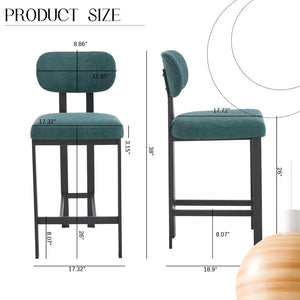 English Elm Bar Stools Set of 2 Upholstered Fabric Seat with Foam Cushion Black Metal Legs W3244P310204