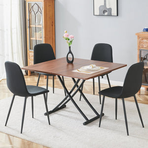 English Elm Table And Chair Set - Modern Adjustable Lifting Table With Walnut Finish & 4 Stylish Black Chairs W1151S03779-GIGA