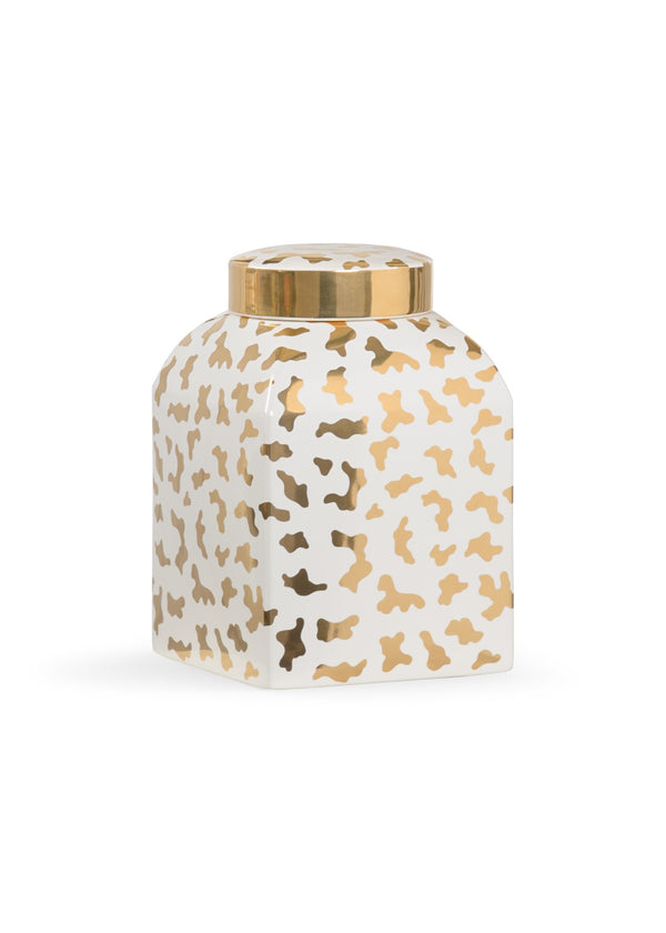 Chelsea House Jungle Shayla Copas White Ginger Jar With Metallic Satin Gold Cheetah Print — 12.5" Ceramic Accent Piece 384902