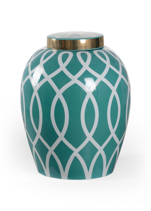 Chelsea House Sarah Teal Ginger Jar By Shayla Copas — 22" Geometric Teal-Green Vase With Metallic Gold Lid, Luxe DéCor Statement 384903