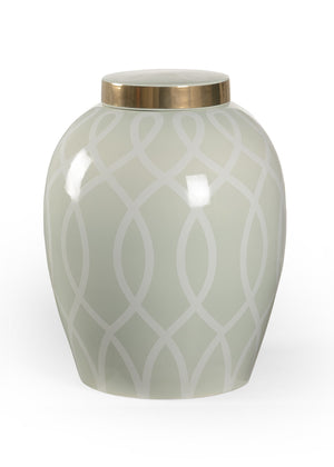 Chelsea House Sarah Elongated Ginger Jar By Shayla Copas — Midsize Metallic Satin Gold & Mint Ceramic Vase For Mantels 384906