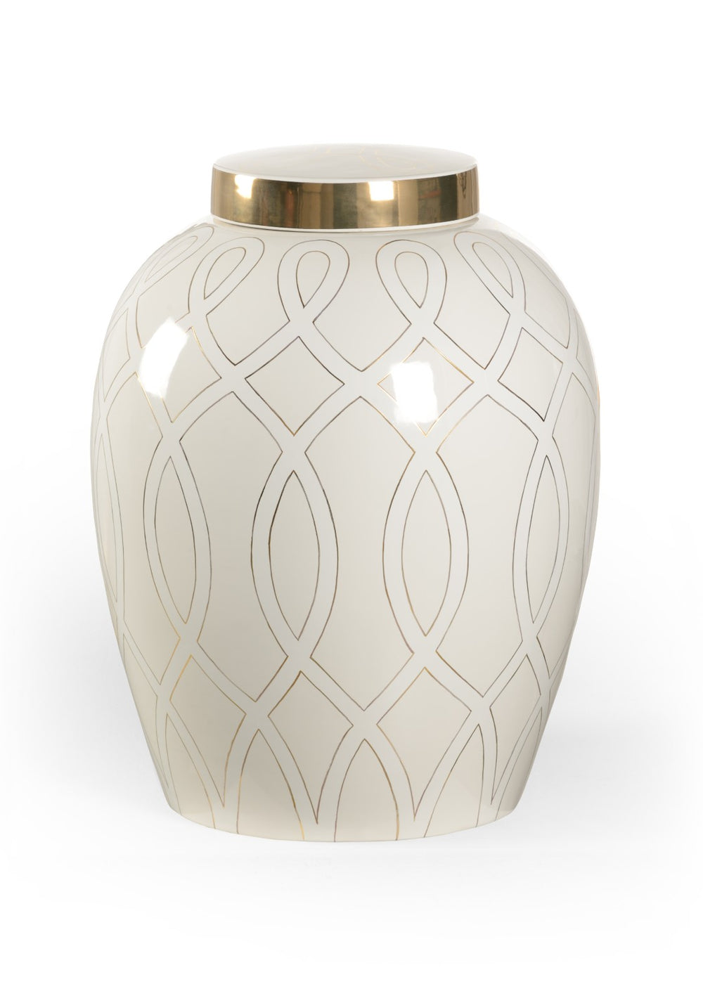 Chelsea House Sarah Elongated Ginger Jar In White With Satin Gold Geometric Trim — Shayla Copas Decorative Accent 23" 384908