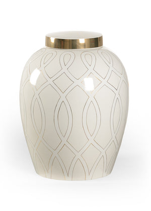 Chelsea House Sarah Elongated Ginger Jar In White With Satin Gold Geometric Trim — Shayla Copas Decorative Accent 23" 384908