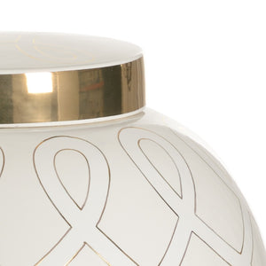 Chelsea House Sarah Elongated Ginger Jar In White With Satin Gold Geometric Trim — Shayla Copas Decorative Accent 23" 384908