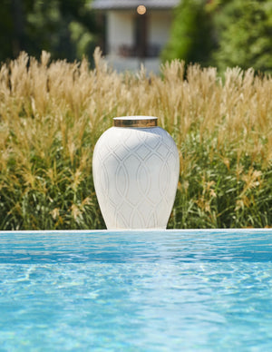 Chelsea House Sarah Elongated Ginger Jar In White With Satin Gold Geometric Trim — Shayla Copas Decorative Accent 23" 384908