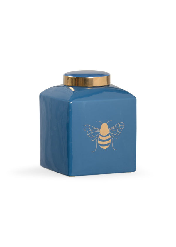 Chelsea House Bee Gracious Ginger Jar Blue With Satin Gold Bee Motif — Petite Ceramic Accent By Shayla Copas, 9.5"H 384909