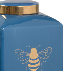 Chelsea House Bee Gracious Ginger Jar Blue With Satin Gold Bee Motif — Petite Ceramic Accent By Shayla Copas, 9.5"H 384909