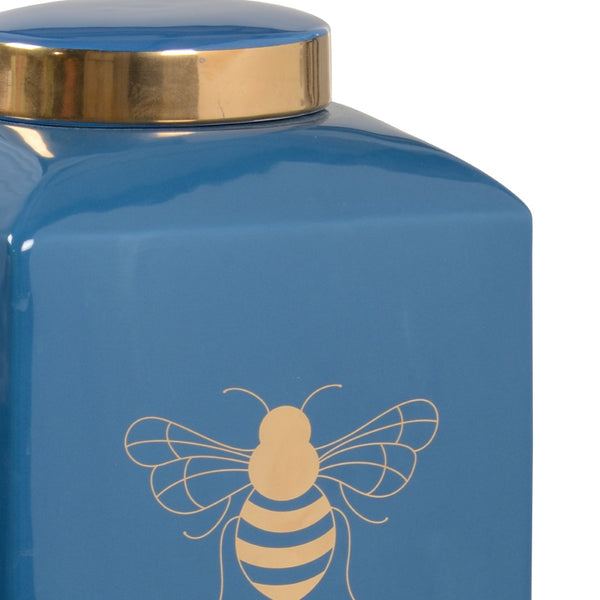 Chelsea House Bee Gracious Ginger Jar Blue With Satin Gold Bee Motif — Petite Ceramic Accent By Shayla Copas, 9.5"H 384909