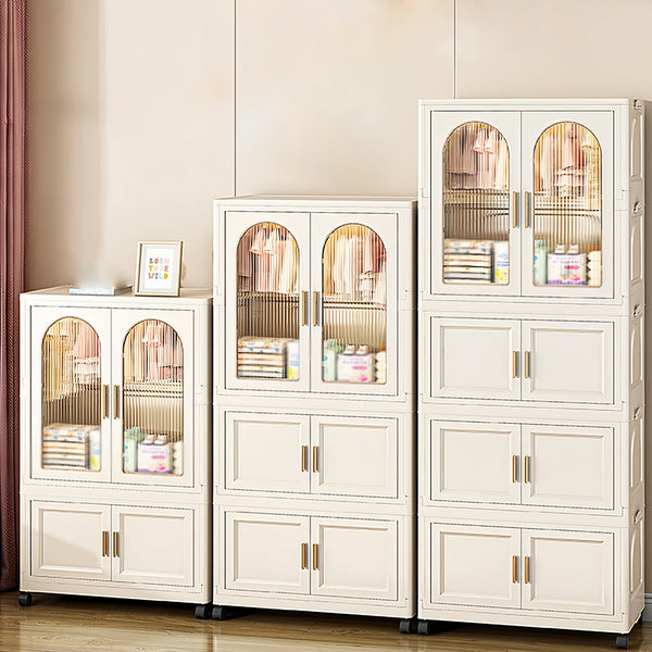 English Elm 25.59" Cream White Folding Wardrobe with Wheels, Magnetic Door, Durable PP, 1 Closet + 3 Boxes +10 Hangers W2873P239389