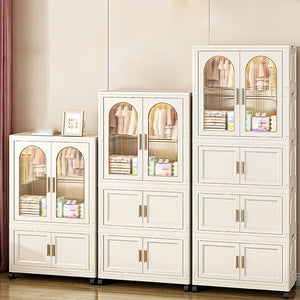 English Elm 25.59" Folding Wardrobe Cabinet on Wheels with Magnetic Door and Hanging Rod Storage W2873P207533