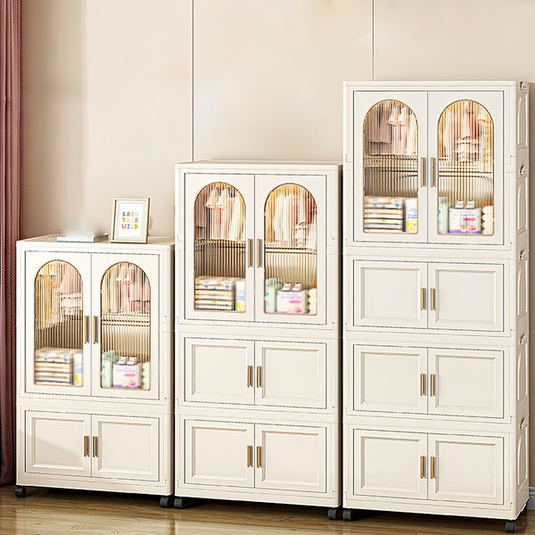 English Elm 25.59" Folding Wardrobe Cabinet on Wheels with Magnetic Door and Hanging Rod Storage W2873P207533