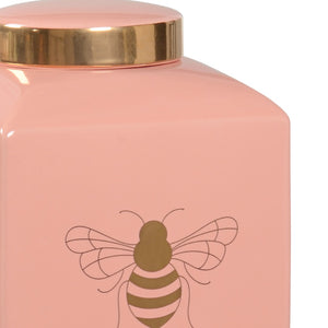 Chelsea House Bee Gracious Ginger Jar Coral — Petite Coral Ceramic Accent With Satin Gold Bee Motif For Shelves & Tables 384910
