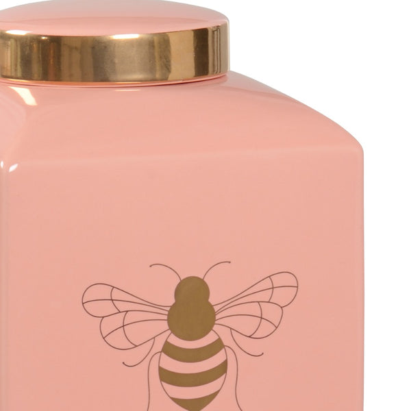 Chelsea House Bee Gracious Ginger Jar Coral — Petite Coral Ceramic Accent With Satin Gold Bee Motif For Shelves & Tables 384910