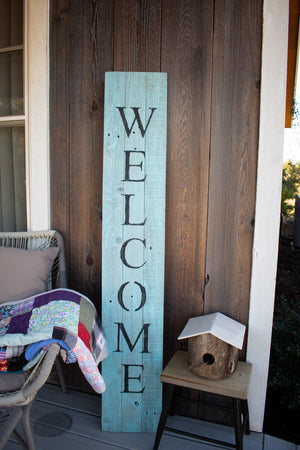Homeroots 5' Rustic Light Aqua Blue Front Porch Welcome Sign  Wood 384912