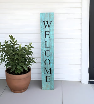Homeroots 5' Rustic Light Aqua Blue Front Porch Welcome Sign  Wood 384912