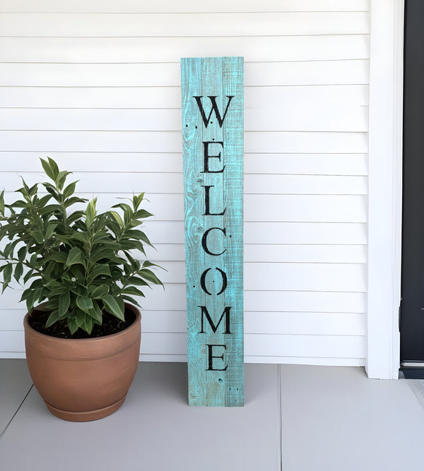 Homeroots 5' Rustic Light Aqua Blue Front Porch Welcome Sign  Wood 384912