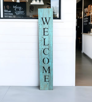 Homeroots 5' Rustic Light Aqua Blue Front Porch Welcome Sign  Wood 384912