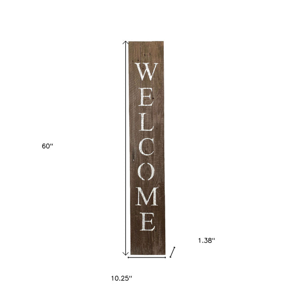 Homeroots 5' Rustic Espresso Brown And White Front Porch Welcome Sign  Wood 384913