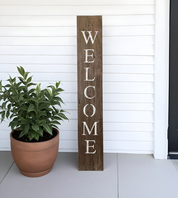 Homeroots 5' Rustic Espresso Brown And White Front Porch Welcome Sign  Wood 384913