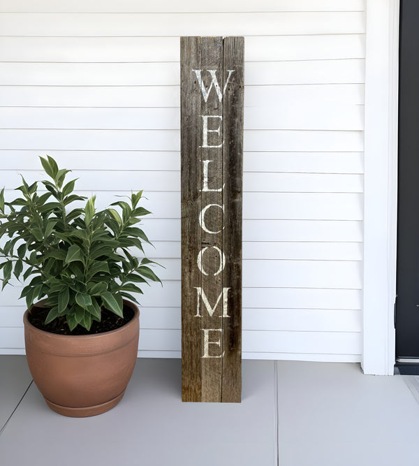 Homeroots 5' Rustic Dark Gray And White Wood Porch Welcome Sign  Wood 384914