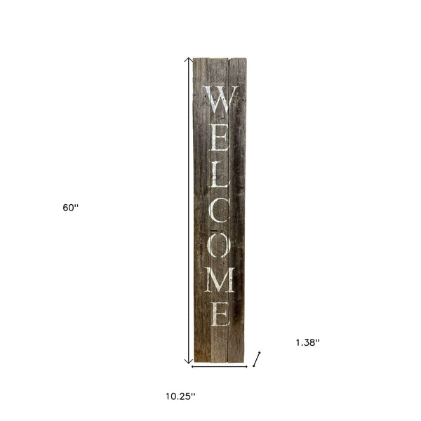 Homeroots 5' Rustic Dark Gray And White Wood Porch Welcome Sign  Wood 384914