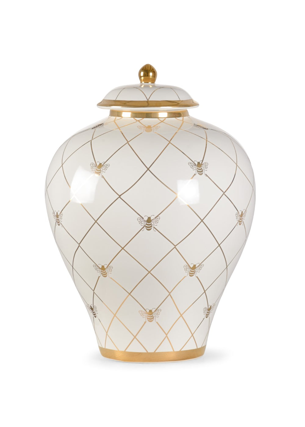 Chelsea House Bee Humble Jar By Shayla Copas — White Glazed Ginger Jar With Satin Gold Detail, Compact Elegant Vase 384923